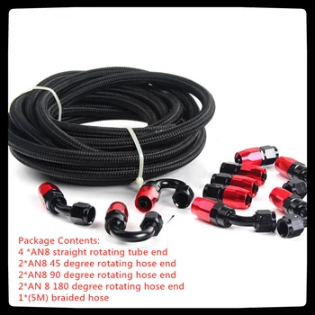 

5 Meter AN8 Nylon & Stainless Steel Braided Hose+8AN Hose End Adaptor Fittings Kit Oil/Fuel/Water Hose Line Black&Red