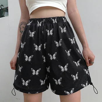 

Gothic Vintage Women Summer Shorts Y2k Wide-leg Black Hot Butterfly Print Bermuda High Waist Bandage Casual Short 2020