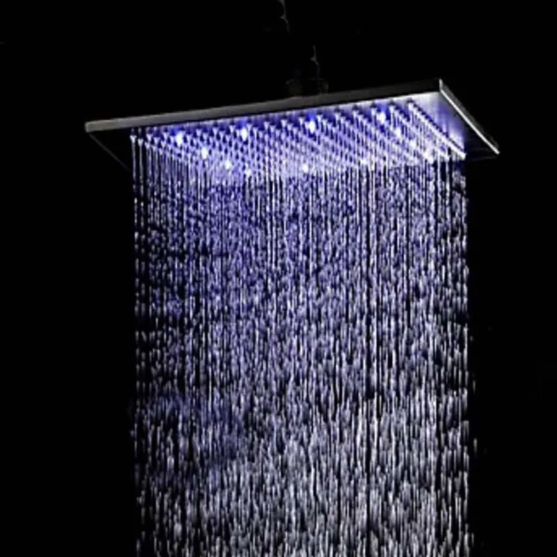 Pommeau de douche carré à LED en acier inoxydable, douche pluie à