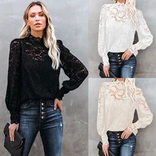 

New Product Fall/winter Stand-up Collar Commuter Lace Top Ladies Slim T-shirt