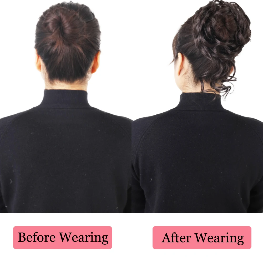 MERISIHAIR Synthetic Girls Curly Scrunchie Chignon With Rubber Band Brown Gray Hair Ring Wrap On Messy Bun Ponytails