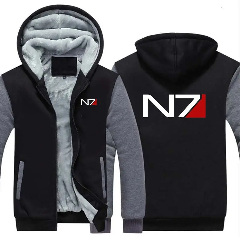 

New Game MASS EFFECT N7 Thicken Hoodie Sweatshirts Cosplay Costume Anime Winter Warm Coat Hooded Men Adult Clothing