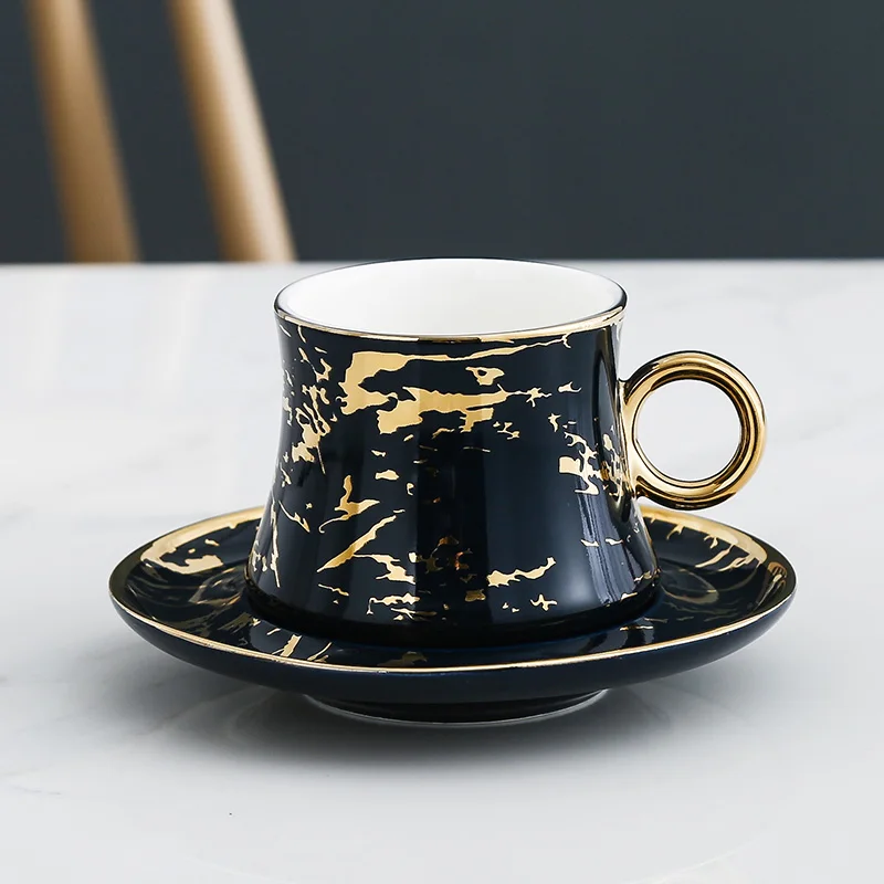 3 шт. минималистическая жизнь кофейная чашка фарфоровая чашка и блюдца красивые послеобеденные керамические чайные чашки с подносами посуда для напитков комплект - Цвет: Черный