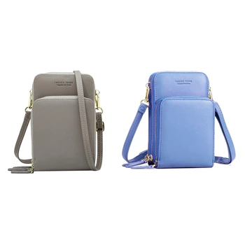 

2x Colorful Cellphone Bag Fashion Daily Use Card Holder Small Summer Shoulder Bag for Women Light Blue & Gray