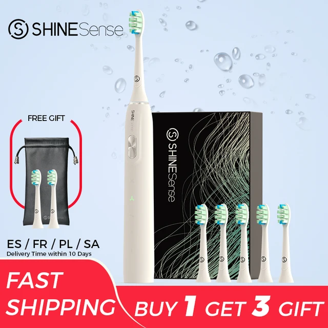 ShineSense Electric Sonic Toothbrush STB800 USB Rechargeable Adult Waterproof Electronic Tooth 8 Brushes Replacement Heads WT 6xHD
