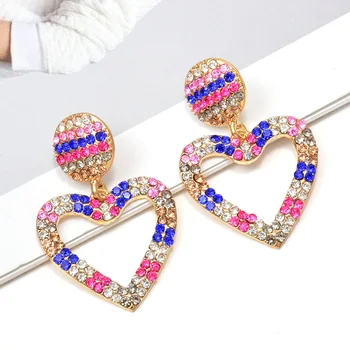 

Wholesale ZA Heart-Shaped Dangling Drop Earrings Studded With Colorful Crystals Fine Pendientes Jewelry Accessories For Women