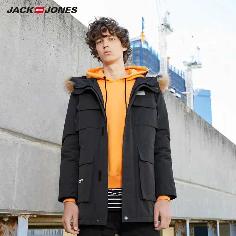 Зимняя Мужская парка с меховым воротником и капюшоном JackJones пальто средней длины