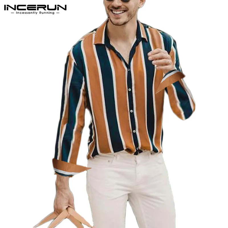 

INCERUN Autumn Fashion Shirt Men Vertical Striped Long Sleeve Casual Lapel Button Streetwear Korean Chic Business Shirts Hombre