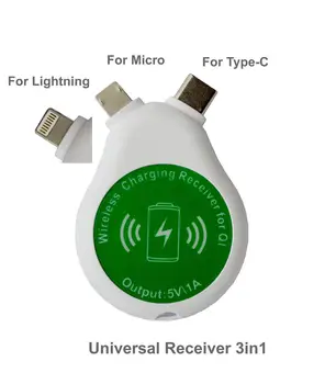 

qi wireless charging receiver 3 in 1universal dual head and tail plug Type-c Apple Android three-in-one receiver IDT chip