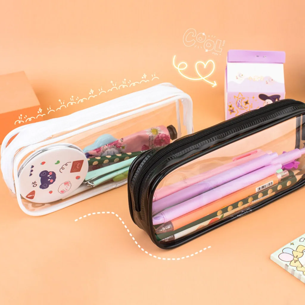 Transparent Zippred Cosmetics Bag Large Wateproof Pencil Case Portable Makeups Organizer Bag Clear Stationery