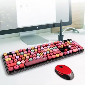 

Wireless Keyboard and Mouse set for Laptop Notebook Computer Desk Cute Keyboard Mouse Comb Round Button Colorful Keyboard