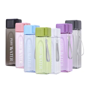 

480ml Portable Plastic Square Frosted Water Bottle Transparent Bottle Fruit Juice Leak-proof Outdoor Sport Travel Water Bottle