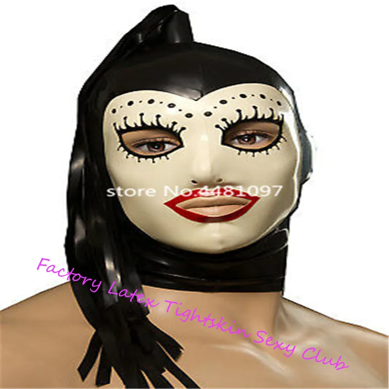 

Latex Mask Rubber Unisex fetish cosplay mask Halloween Cosplay Colors Latex Mask Rubber Hood withTails for Party Bodysuits Wear