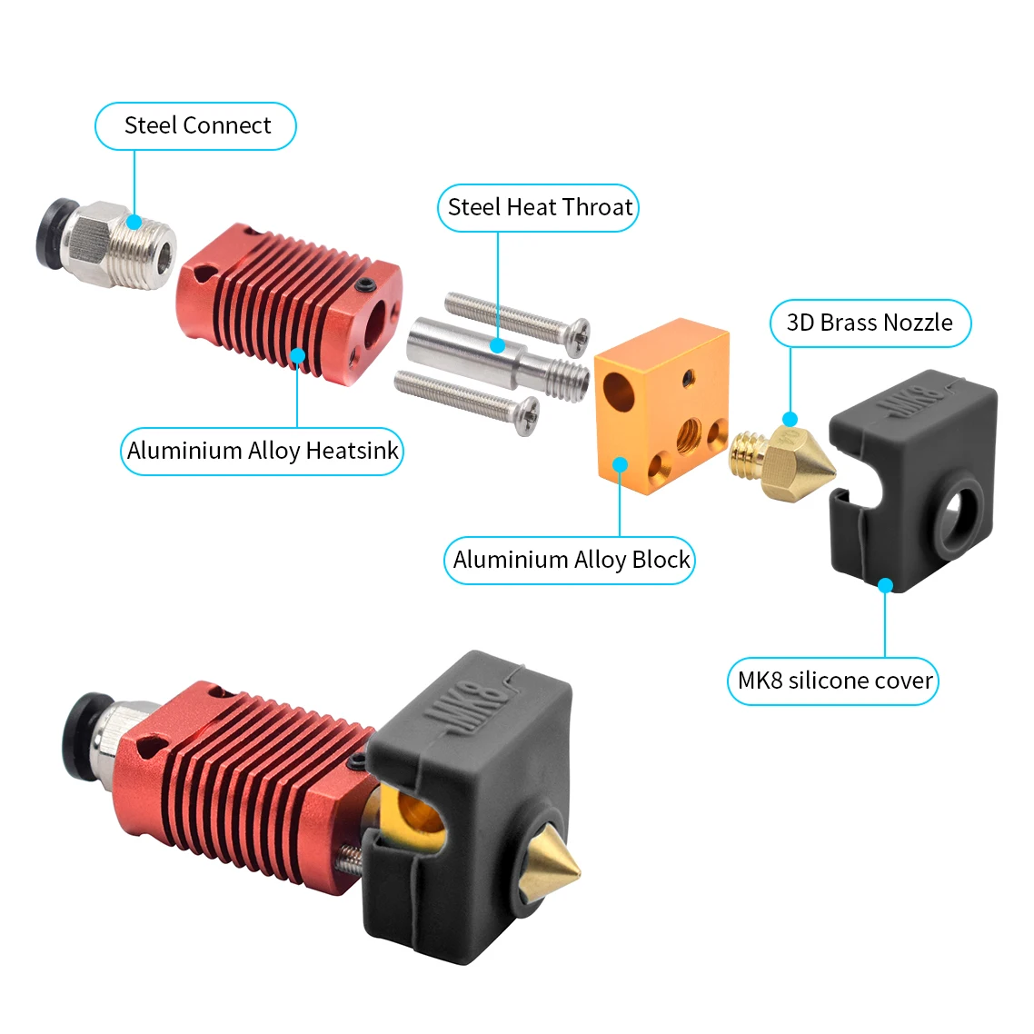 Ender 3 Hotend, 3D Assembled Extruder Hotend Metal Hotend Kit for CR-10 /  CR10 / CR10S / Ender 2 / Ender 3 Ender 5 Printers – ATech3D