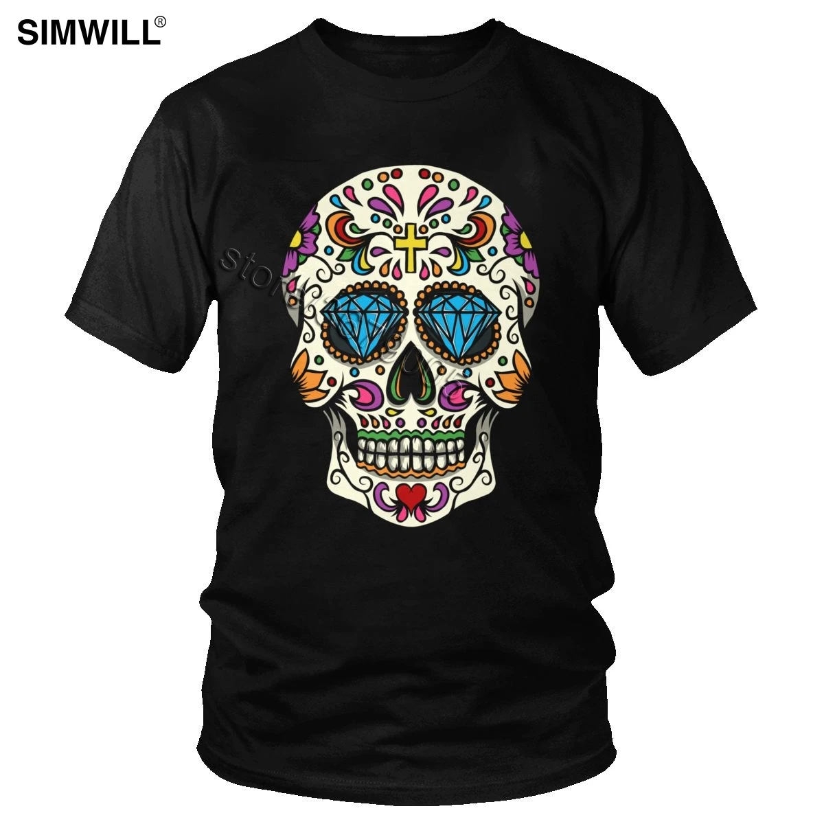 Cool Mexican Skull T Shirt Men Casual Cotton Day Of The Dead T-shirt Round Neck Short Sleeves Brand Design Sugar Tee Tops |