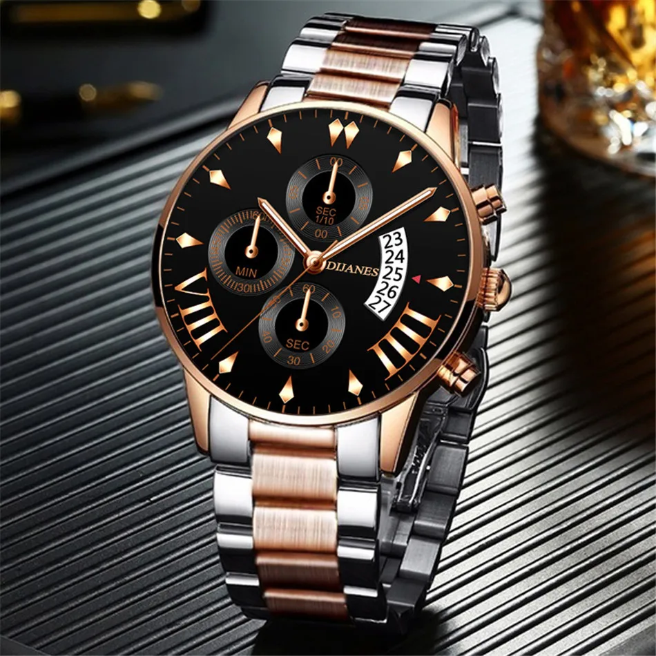 New Men Business Stainless Steel Quartz Wristwatch Fashion Mens Watches Calendar Date Clock Man Silver Bracelet Male Watch