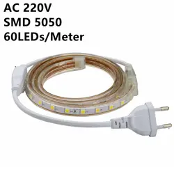 AC220V SMD 5050 Светодиодные ленты гибкий светильник 60 светодиодный s/M Водонепроницаемый светодиодный лента светодиодный светильник с Мощность