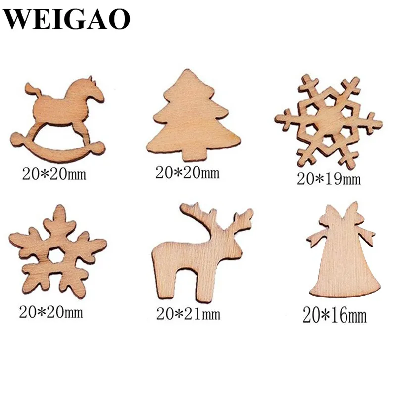 WEIGAO 100 шт Рождественские елочные украшения мини деревянные украшения Снежинка елка Рождественские Подвески для вечеринок украшения для дома год