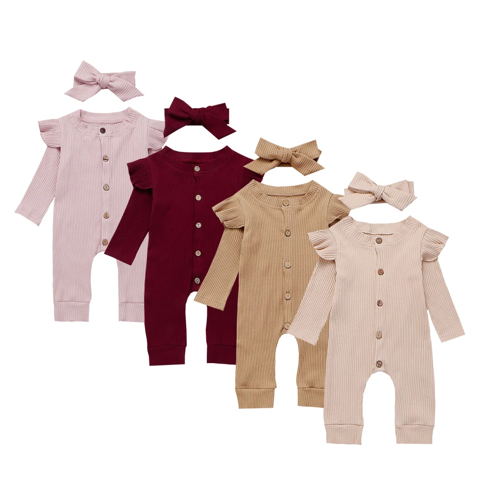 

Newborn Baby Girl Boy Ribbed Clothes Knitted Cotton Romper Jumpsuit Solid 2PCS Outfits Baby Spring Autumn Clothing