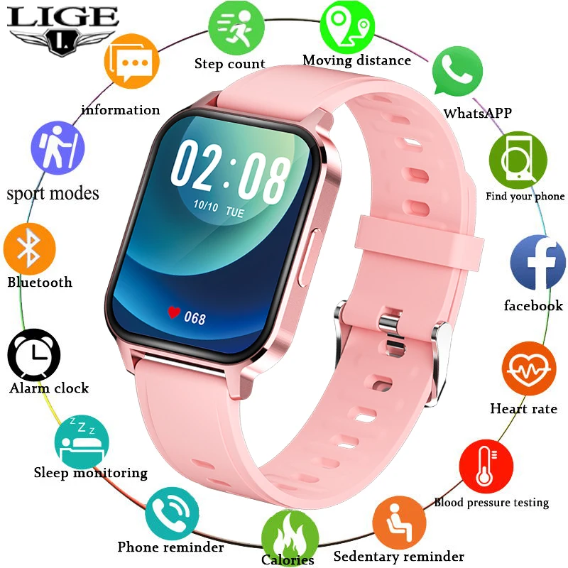 LIGE Женская телефона с помощью технологии Bluetooth Смарт часы для женщин