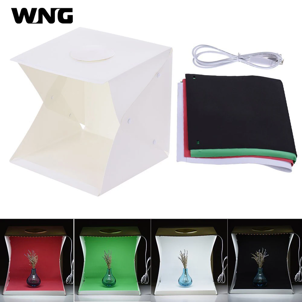  2 LED Foldable Lightbox 40*40cm Portable Photography Photo Studio Softbox Adjustable Brightness Bac