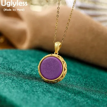 

Uglyless Back Open Box Pendants Necklaces NO Chains Rare Purple Mica Necklaces for Women 925 Silver Hollow Photo Folder Jewelry