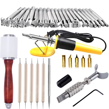 

LMDZ 29Pcs Leather Carving Set Stamping Punch Set and Adjustable Swivel Knife Carving Working Saddle Making for Beginner