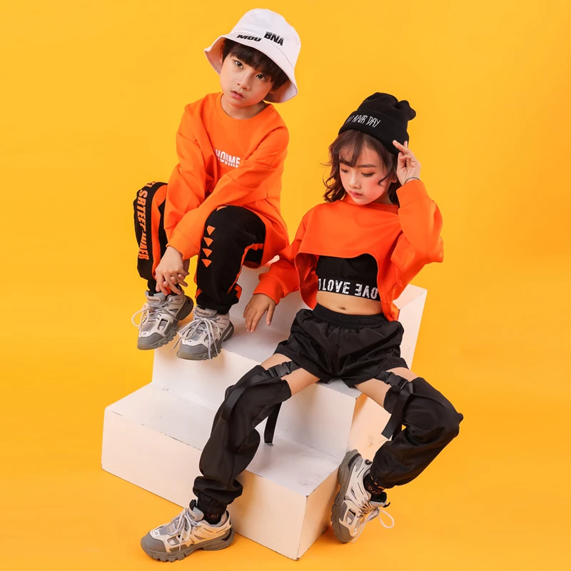Kid Cool Hip Hop Clothing Sweatshirt Shirt Top Crop Hollow Causal Pants for Girl Jazz Ballroom Dance Costume Clothes