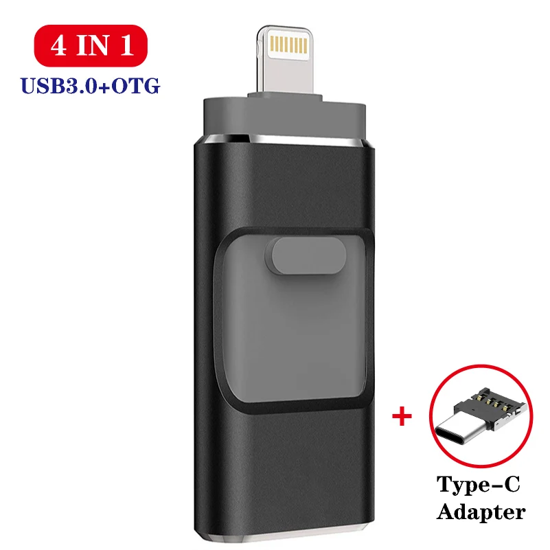 4 in 1 Usb Flash Drive For iPhone 12/11/6/6s/6Plus/7/7Plus/8/X Usb/Otg/Lightning/typeC PenDrive For iOS External Storage Devices 128gb usb USB Flash Drives