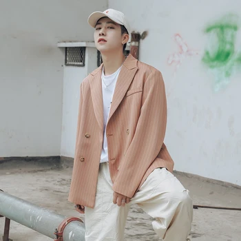 

Autumn New Blazer Men Fashion Business Casual Striped Dress Jacket Man Streetwear Wild England Wind Jacket Male Suit Jacket