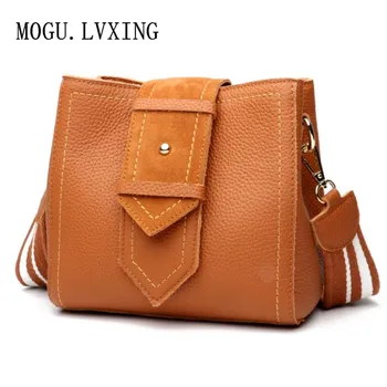 

MOGU.LVXING brand women's handbags first layer cowhide bag fashion retro bucket bag 2019 new shoulder slung handbag