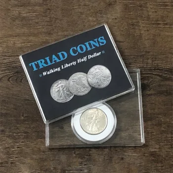 

Triad Coins (Walking Liberty Half Dollar Gimmick) Magic Trick Produce Vanish Change Three Coin Magia Close Up Illusion Mentalism