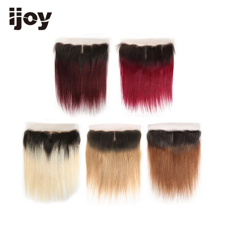 

Ombre Lace Frontal Closure Straight Human Hair 13*4 Brown/613Blonde/27Honey/99J/Burgundy Red Brazilian Pre-Plucked Non-Remy IJOY