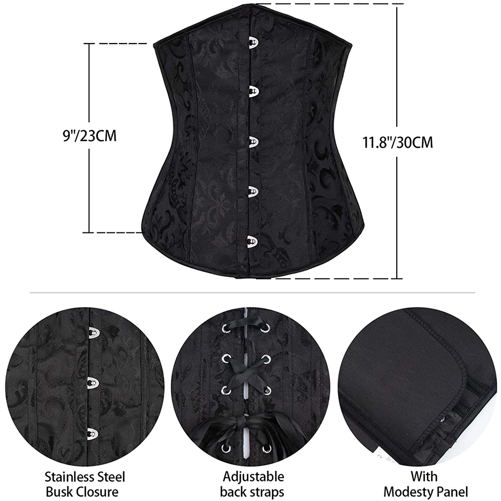 Wholesale Dropshipping Corset Underbust Waisttrainer Gothic Boned Chest Binder Gorset Sexy Femme Floral Plus Size Korsett Women