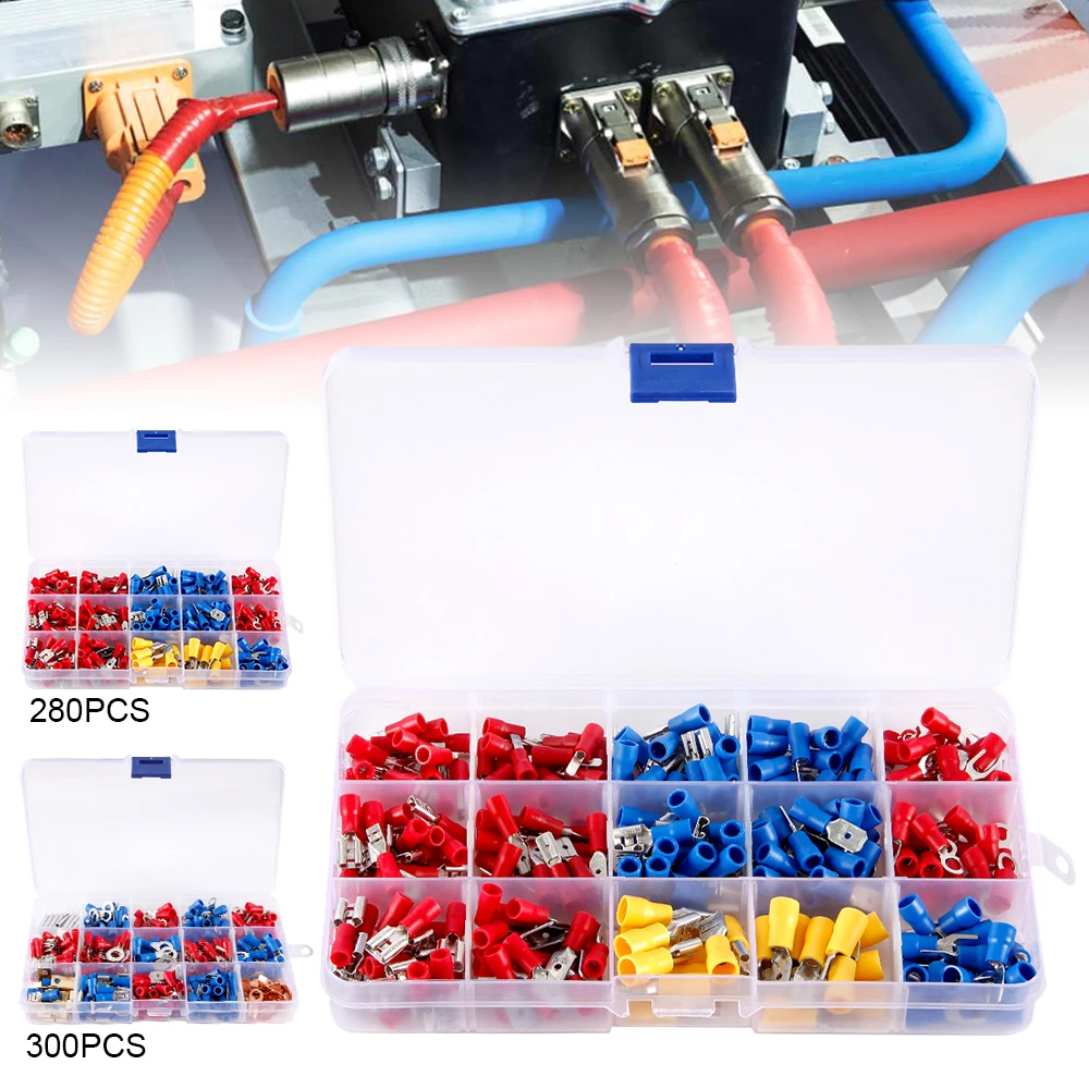 

280/300pcs Cold-Pressed Insulated Terminal Block boxed O-Type U-Terminal Connector Electrical Insulated Crimp Set