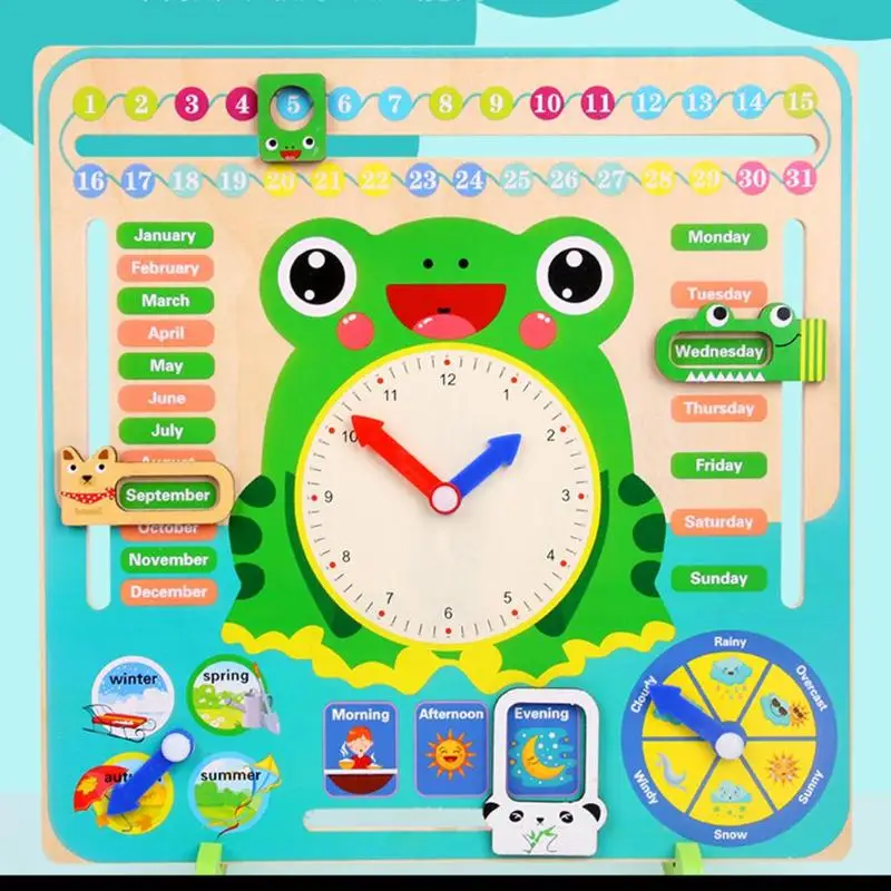 Деревянный мультфильм лягушка календарь часы набор детский деревянный календарь время познавательный, на поиск соответствия игрушки детские развивающие Игрушки для раннего обучения