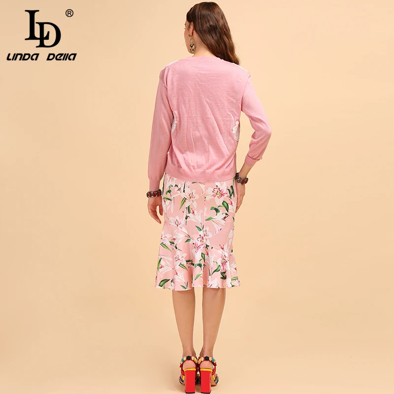 LD LINDA DELLA Fashion Runway Autumn Sets Women's Pink Long Sleeve Coat And Casual Printed Trumpet Mermaid Skirt Two Pieces Set LD LINDA DELLA Fashion Runway Autumn Sets Women's Pink Long Sleeve Coat And Casual Printed Trumpet Mermaid Skirt Two Pieces Set