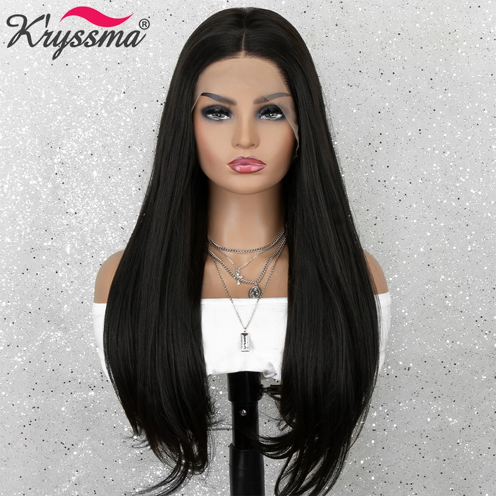 Kryssma Natural Black Wigs Long Natural Straight Synthetic Lace Front