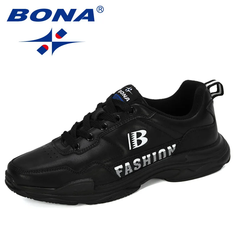 BONA/ г. Новые дизайнерские кроссовки мужская повседневная обувь на шнуровке стильная разноцветная дышащая Мужская теннисная обувь на платформе для взрослых - Цвет: Black
