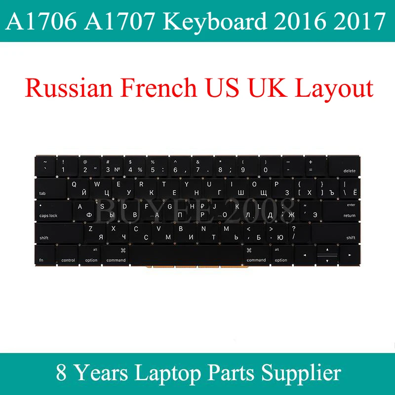 Nuova Tastiera Russa Azerty 13 "15" A1706 A1707 2016 2017 Per Macbook Pro French Fr Ru Us Uk A1706 A1707 Sostituzione Tastiera
