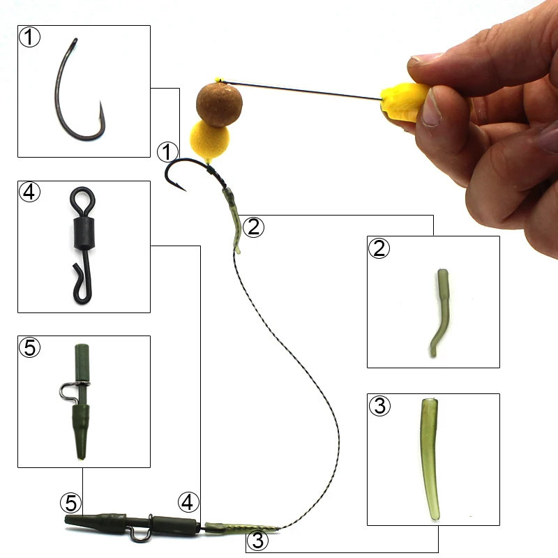 28 шт. Карп комплект рыболовных принадлежностей Снасти Коробка для карпа волос Rig тефлоновые крючки с покрытием рукава свинцовый зажим наживка остановка
