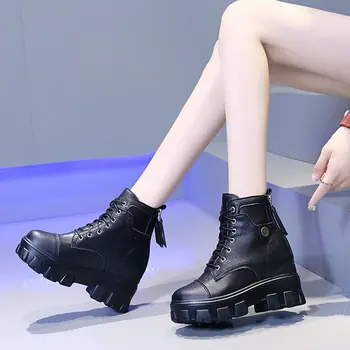 

Lucyever Chunky Platform Ankle Boots for Women 2020 Black Waterproof Pu Leather Height Increase Shoes Woman Short Boots Ladies