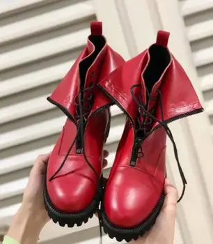 

2019 Spring Autumn Genuine Leather Ankle Boots retro Lace Up student boots Martin women Lace Up Ankle Shoes
