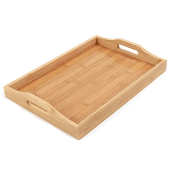 

Serving Tray Bamboo - Wooden Tray with Handles - Great for Dinner Trays, Tea Tray, Bar Tray, Breakfast Tray, or Any Food Tray