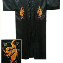 Лидер продаж Черный китайский Для мужчин атласная шелковой вышивкой платье с драконами с изображением дракона, кимоно, домашний купальный Размеры S M L XL XXL XXXL