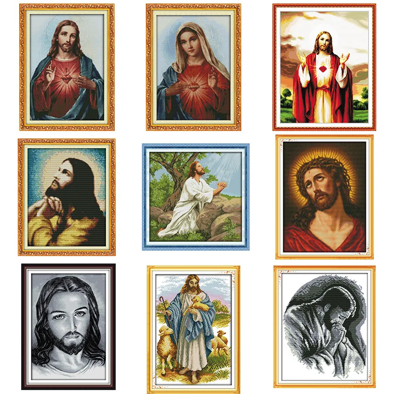 Jesus Sacred Heart Christ Religious Figure Painting Count Printing DIY Cross Stitch Kit DMC 11CT 14CT Embroidery Needlework Set cross stitch kit