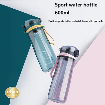 

Suction Mouth Straw Space Cup With Handle Rope Bouncing Lid Large Capacity 600ml with graduated Sports Plastic Water Cup