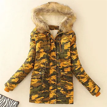 

New Outerwear Womens Winter Warm Fleece Camouflage Jackets Plus Size Hooded Overcoats Female Pockets Zip Hoodie Oversize CoatN10
