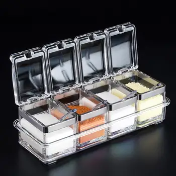 

Spice Jar Seasoning Box 4Pcs/Set Kitchen Spice Storage Bottle Jars Transparent PP Salt Pepper Cumin Powder Box Seasoning Box