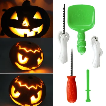 

Behogar 5pcs Halloween Pumpkin Craft Carving Tools Kit Includes Scoop Drill Stencil Wheel Carving Saws for Halloween Supplies